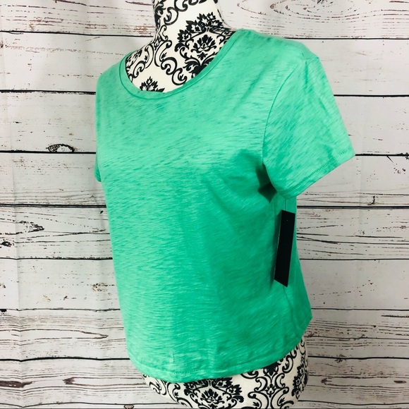 Rachel Zoe 100% Pima Cotton Cropped T-Shirt Tee Green S - Picture 3 of 6